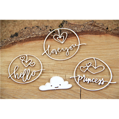 Clouded hearts - princess - chipboard set