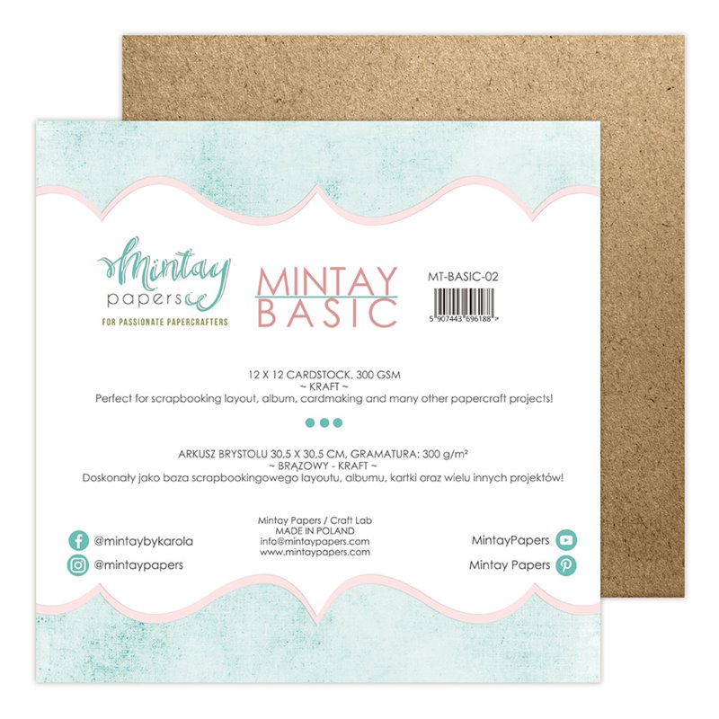 Mintay Basic - 12 x 12 Cardstock, 300 gsm -KRAFT, 6 sheets